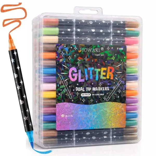 48 stk Dobbelsidige Glitter Fargepenner 96 Farger Akrylmalingpenner