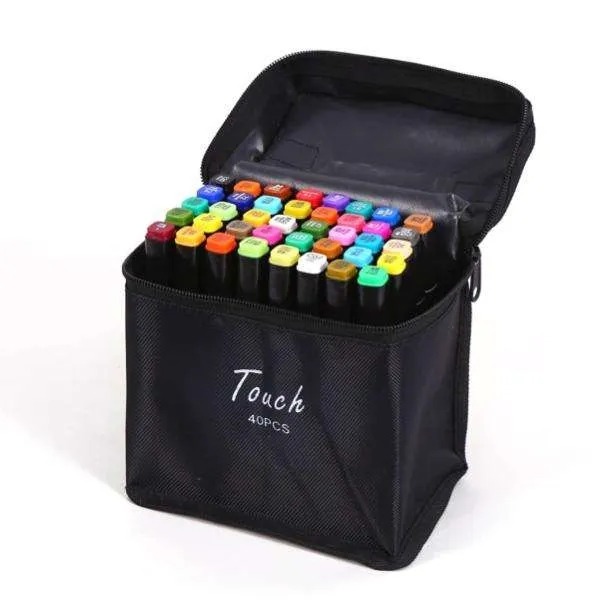 40-Pack - Merkepenner med etuier - Dobbeltsidig - Penner