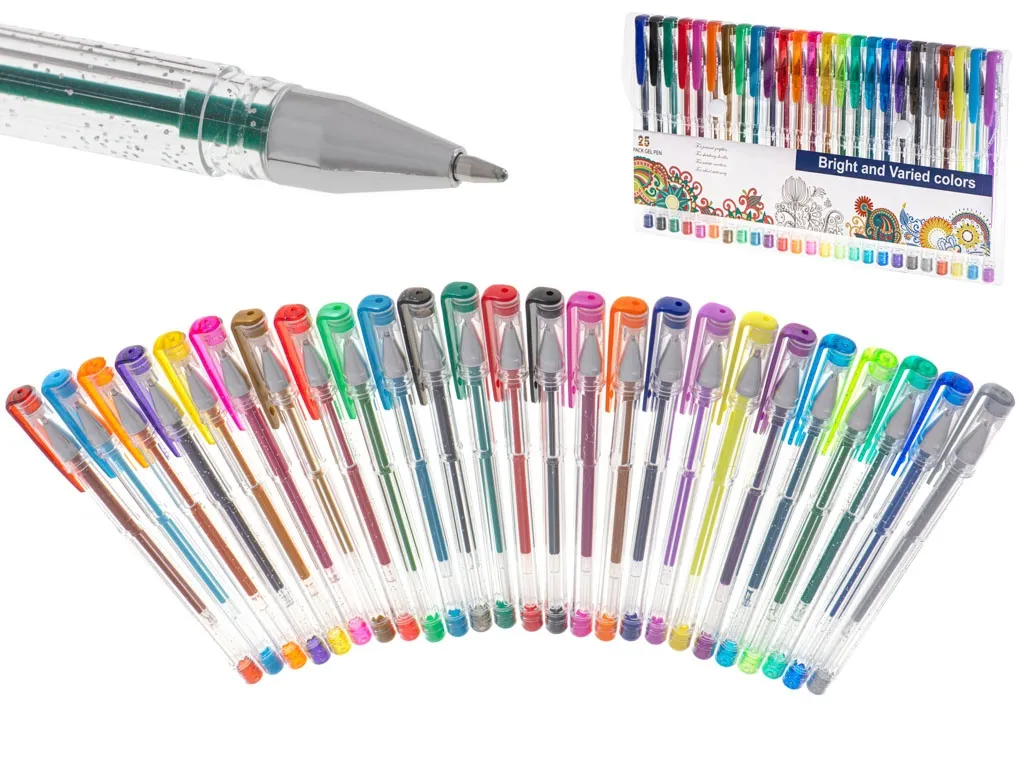 Fargede Gelpenner Glitter - 25 stk