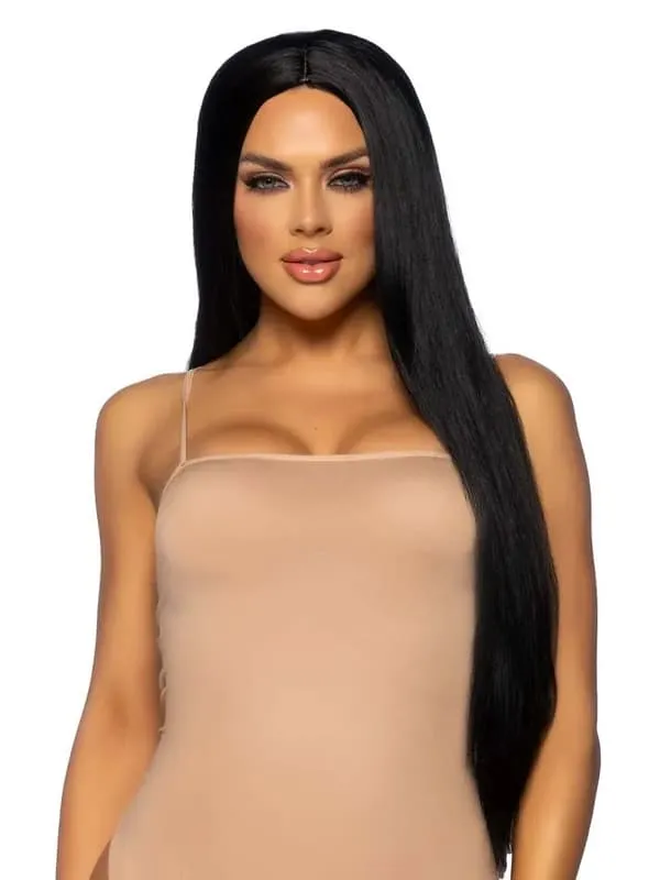 Long Straight Center Part Wig Black Parukk