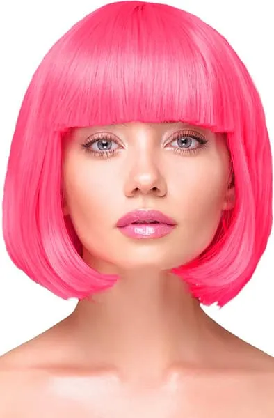 Party Wig Short Straight Hair Neon Pink Parukk