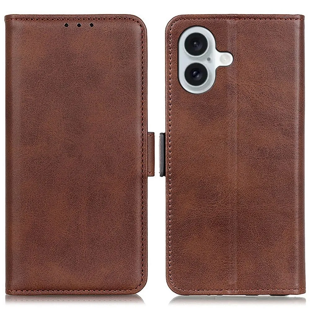 Skinn-etui i lommebok-stil for iPhone 16 - Brun