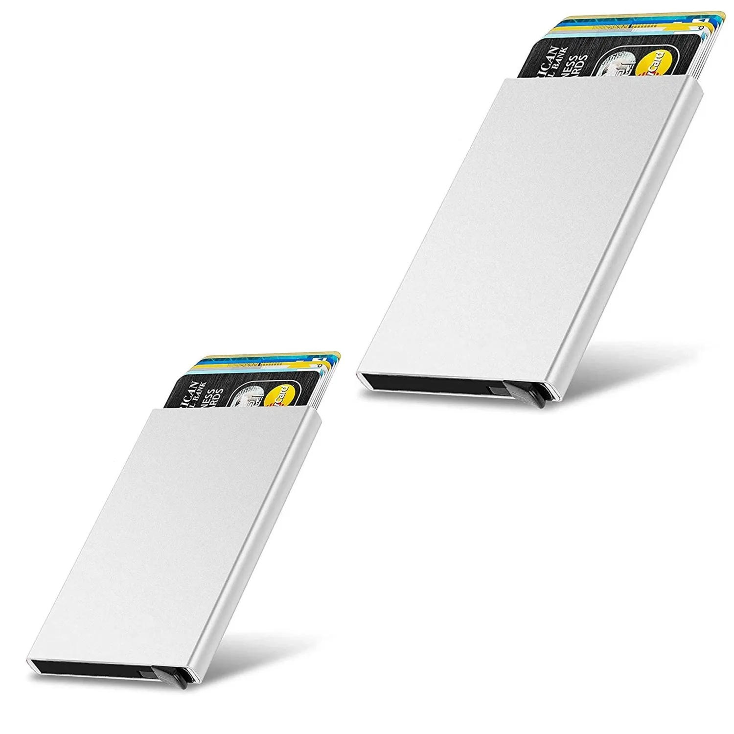 2x Sølv kortholder skyver front 5-kort - RFID sikkert