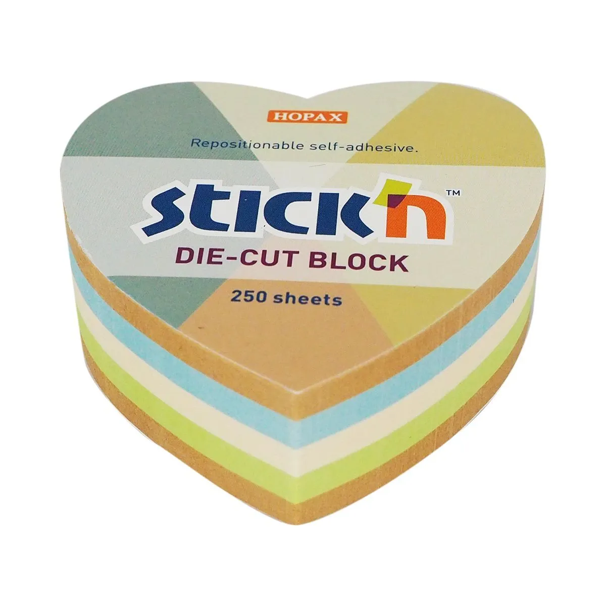 Stick'n Notes 67x67 mm hjerte, 100 % resirkulert papir, med 250 ark