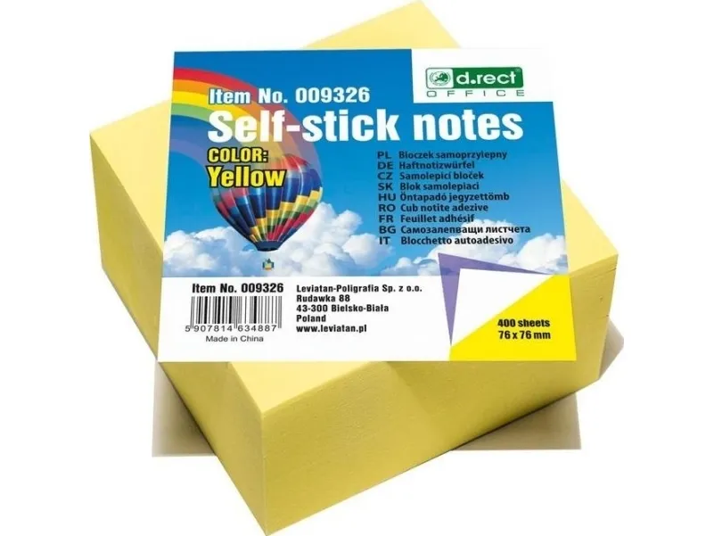 D.Rect selvklebende notatlapper 76x76 mm gul (340112)