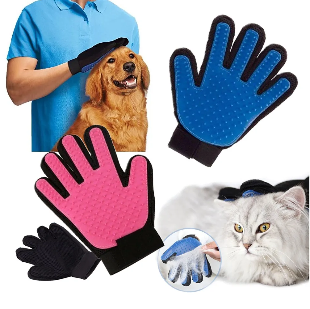 Hundebørste - Børste for Pels - Hund & Katt Børstehanske - Höger Blå