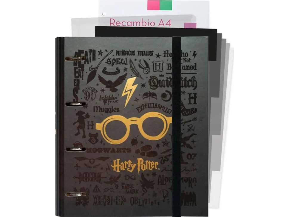 HARRY POTTER permappe A4 med ark (4 ringer, strikk)