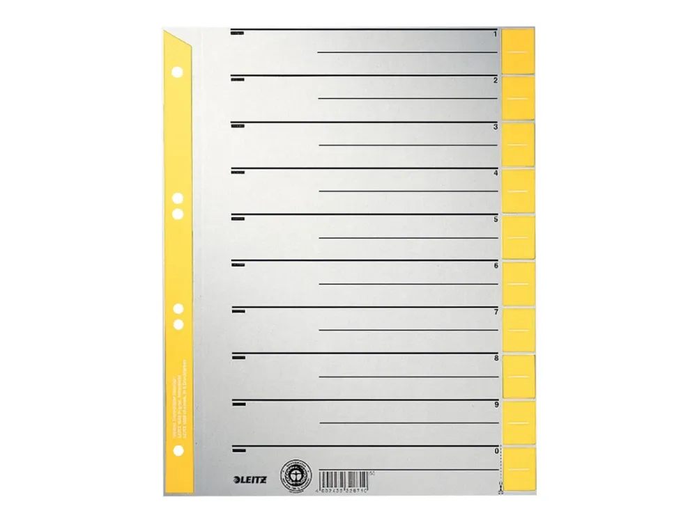 Leitz - Inndeler - 10 deler - fortrykt: 0-9 - for A4 (210 x 297 mm) - med fliker - gul