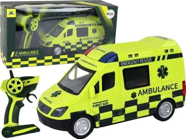 LeanToys fjernstyrt gul ambulanse med lys