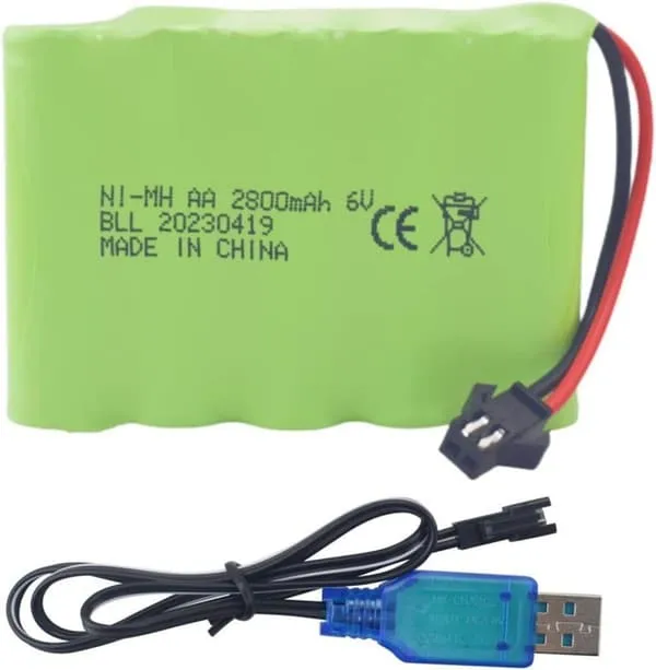 Yunique - Oppladbart AA 6.0V 2800mAh batteri med SM-2P-kontakt og USB-ladekabel | Kompatibel med TB141 TB142 DE37 - Ideell RC-bil