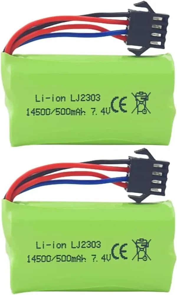 Yunique - Høyhastighets 7,4V 500mAh litiumbatterier - EC16 DE85-kompatibel for fjernkontrollbåt, skipsmodell og bil - 2 stk