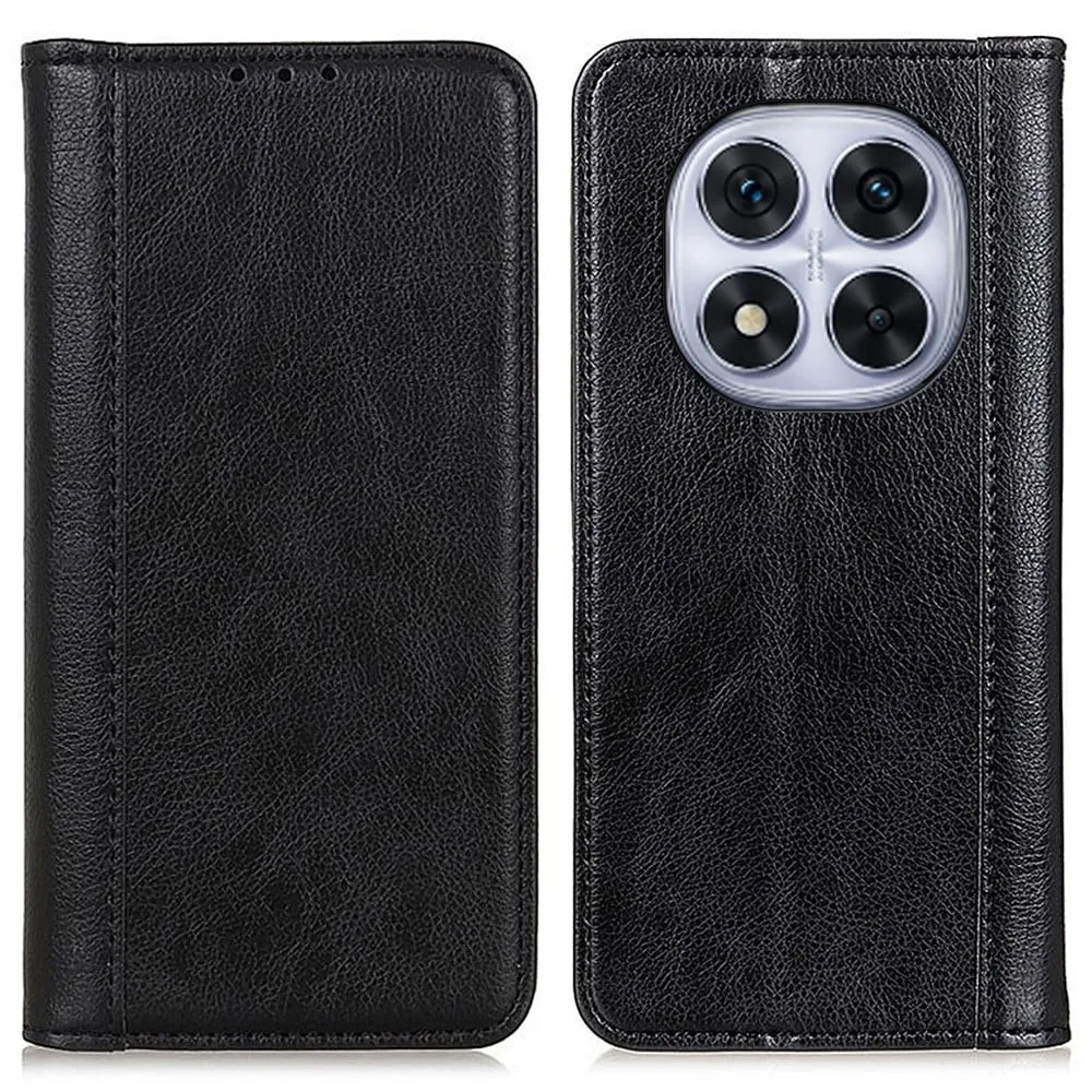 Ekte lærdeksel med magnetisk lukking for Xiaomi Redmi Note 14 Pro 5G - Svart