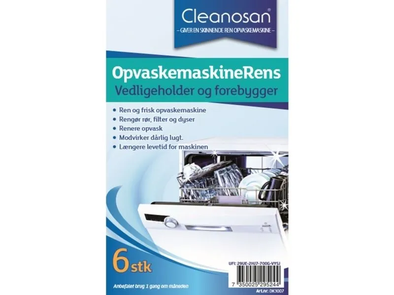 Maskinavkalkingsmiddel, Cleanosan, for oppvaskmaskiner, med farge og parfyme, med 6 tabletter