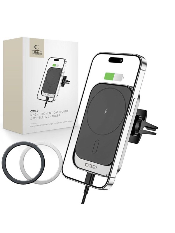 Tech-Protect CW19 Car Magnetic MagSafe Holder with 15W Inductive Charger for Ventilation Grille - Black