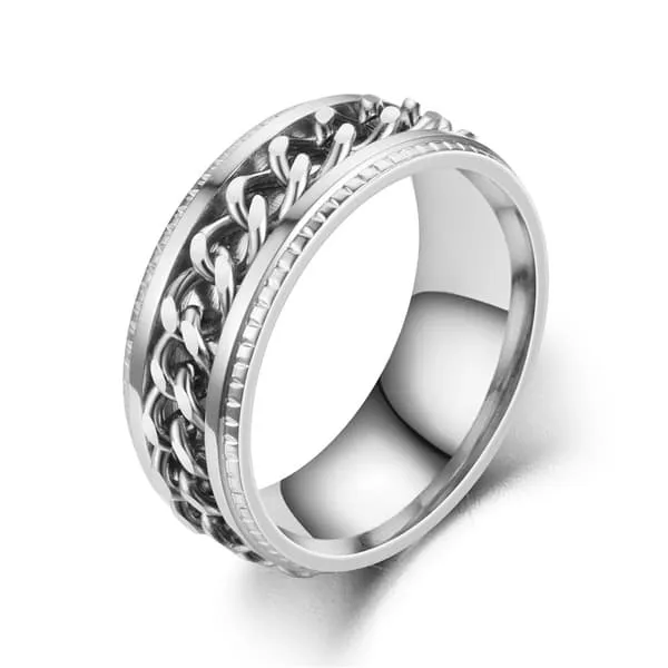 Ring med kjede 8mm rustfritt stål sølv