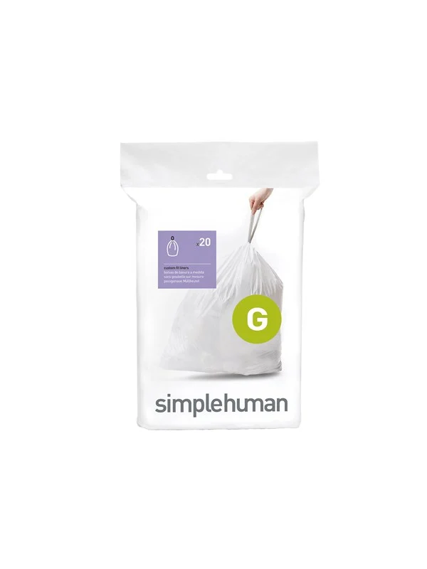 Simplehuman Kode G tilpassede søppelposer, pakke med 20, hvit
