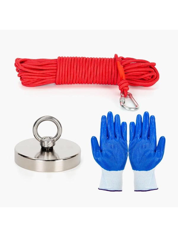 Stanlord Fiskemagnet 340 kg trekkstyrke inkl. anti-slip hansker og kraftig 20 meter tau med karabinkrok