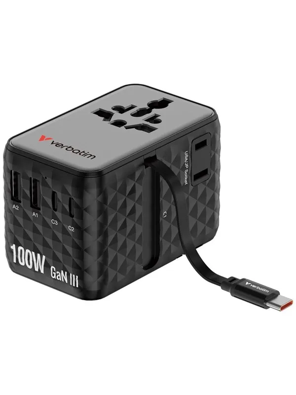 Verbatim Charge 'n' Travel 100W Travel Adapter w/ Cable Bla