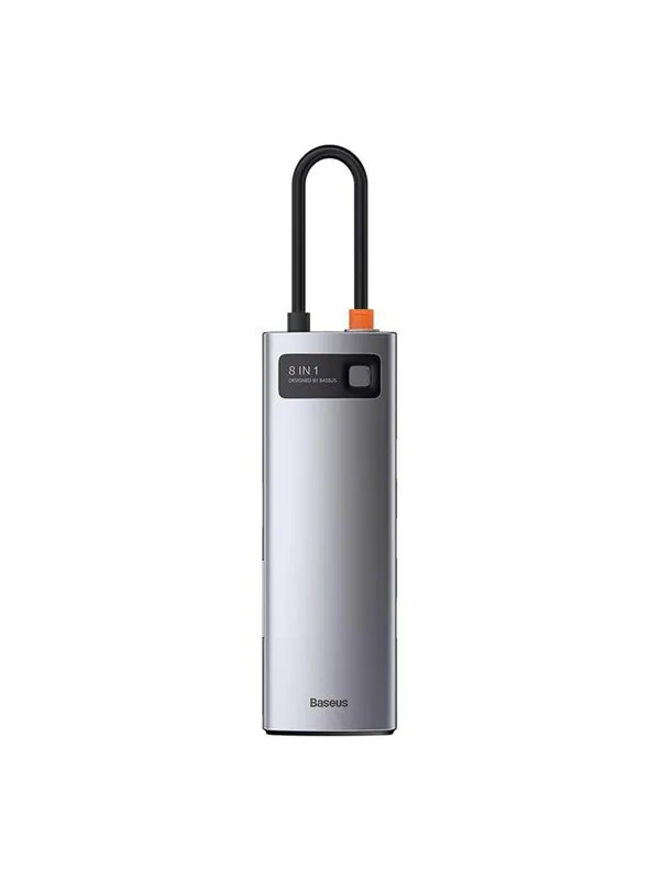Baseus Hub 8in1 Metal Gleam Series USB-C to 3x USB 3.0 + HDMI + USB-C PD + Ethernet RJ45 + microSD/SD USB-hub - USB 3.0 - 7 porter - Grå