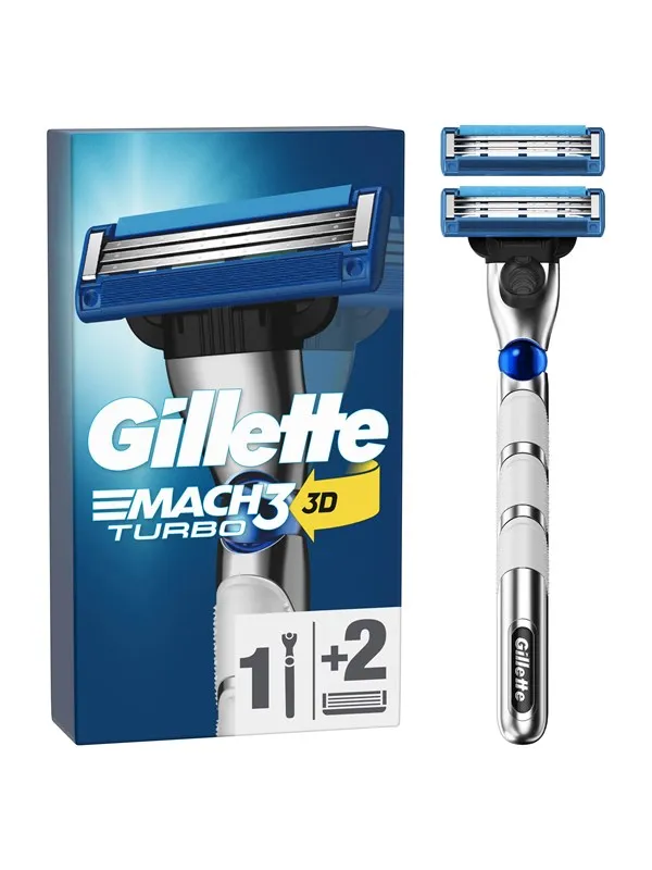 Gillette Mach3 Turbo 3D Razor handle + 2 blades