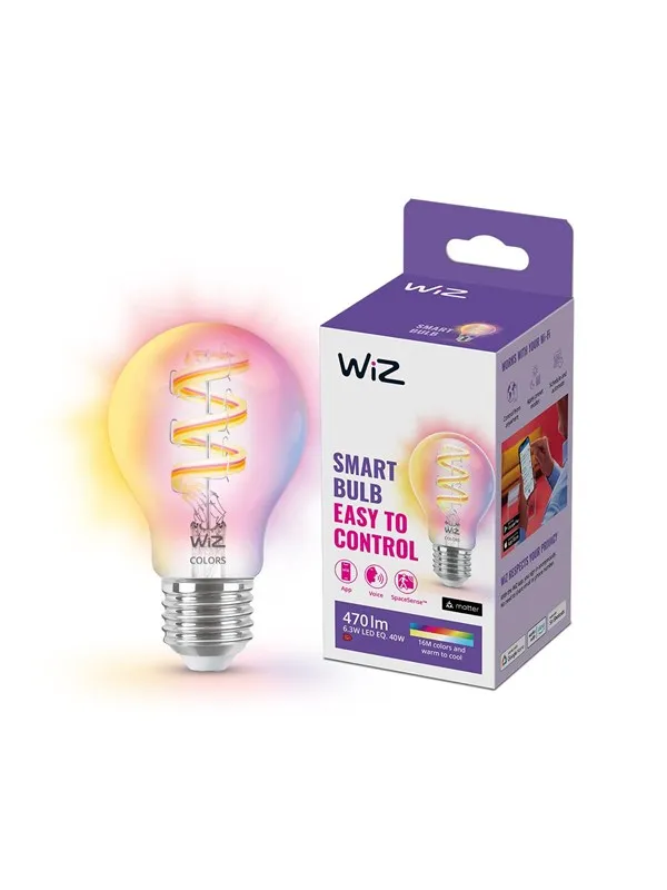 WiZ Color A60 E27 Smart Filament Pære - RGB / 16 Millioner farger + Dimbar Hvit LED