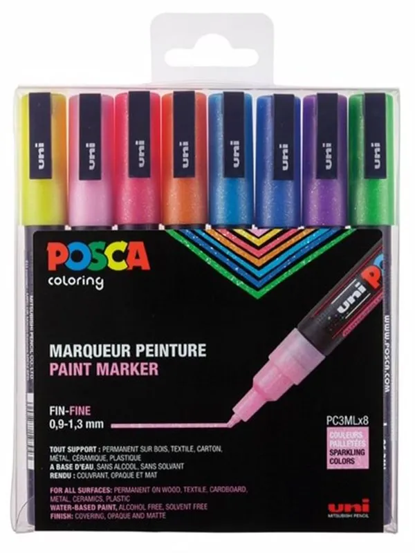 POSCA  marker sæt PC-3M 8 ass. colors Glitter