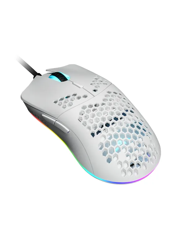 DUTZO KeiryÅ RGB - Matt White - Gaming mus - Optisk - 6 - Hvit med RGB lys