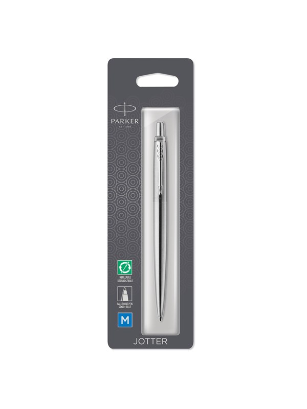 Parker Jotter Ballpoint Pen | Stainless Steel with Chrome Trim | Medium Point Blue Ink