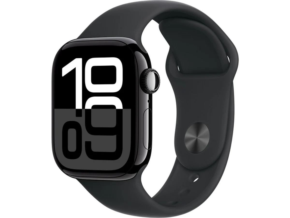 Apple Watch Series 10 GPS + Cellular 42mm - Jet Black Aluminium Case with Black Sport Band - S/M
