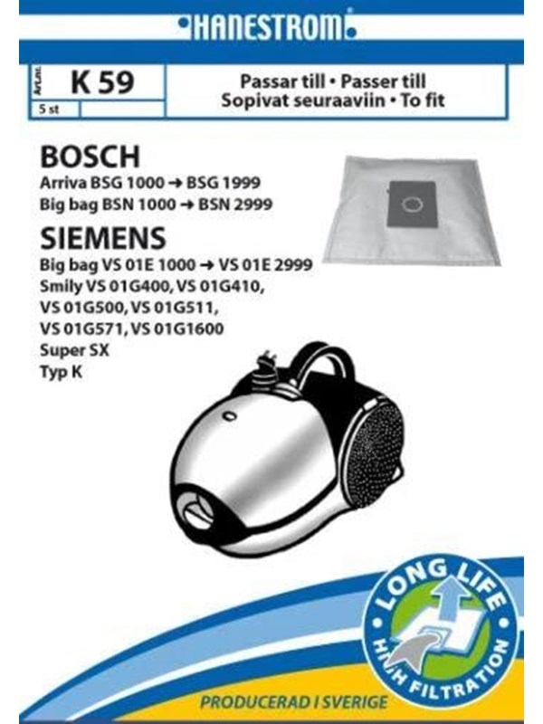 hanestroem Vacuum Cleaner Bags K59 - 5 pcs