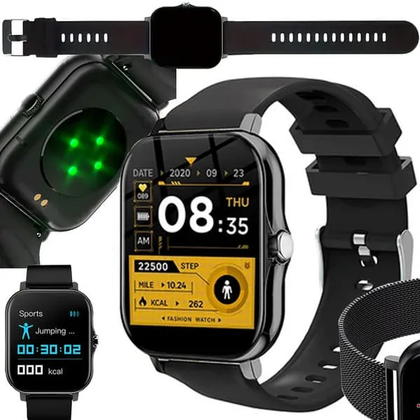 FitPro Bluetooth Smartklokke med 2 stk Armbånd | Puls, Blodtrykk, Søvn og Bevegelse Svart