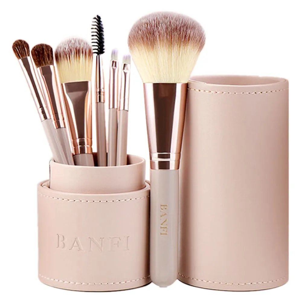 BANFI 7pcs Eyeshadow Foundation Lip Makeup - børstesett med eske