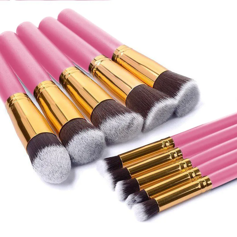 10-Pak - Makeupbørster Sett - Makeupbørster - Pink