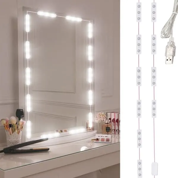 Hollywood LED Sminkspeilbelysning - 10-delt USB-sett med 3 lysfarger