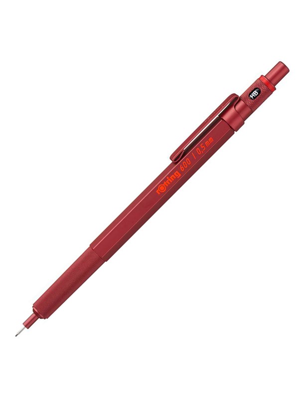Rotring 600 Mechanical Pencil | 0.5 mm | Red All-Metal Body Propelling Pencil | Non-Slip Knurled Grip & Hexagonal Barrel