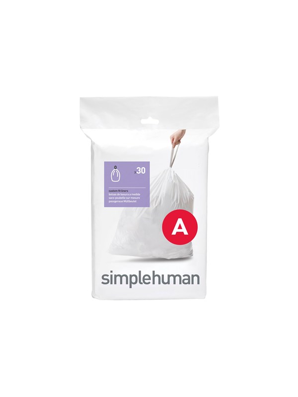 Simplehuman Kode A tilpassede søppelposer, pakke med 30, hvit