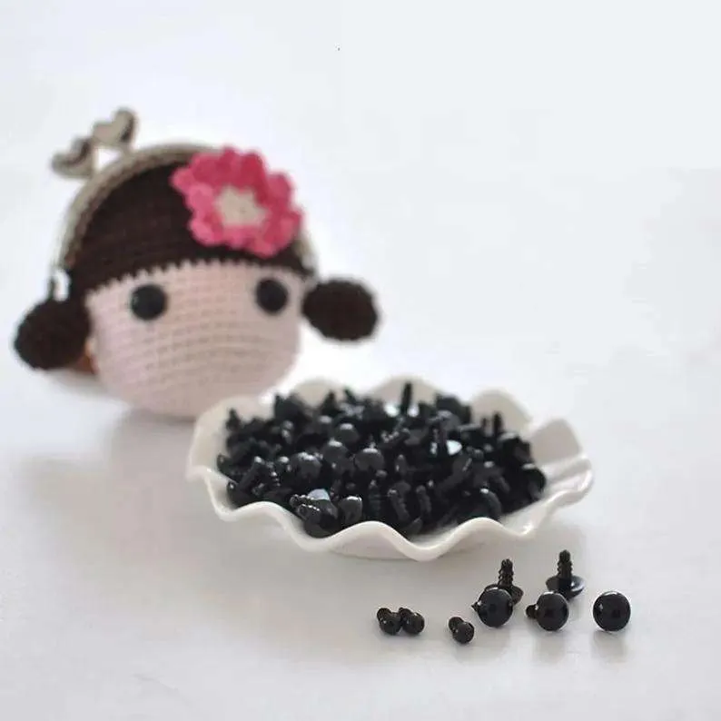Amigurumi Sikkerhetsøyne - 10 par (20 stk) Svarte øyne, 5mm