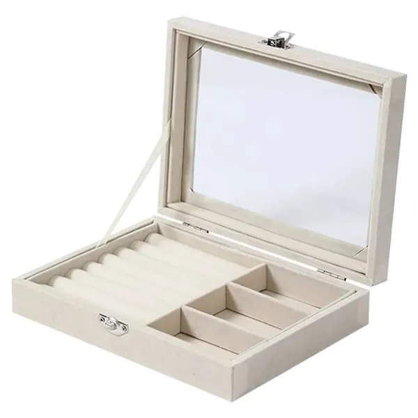 UNIQ Velvet Touch Smykkeskrin med Glasslokk - Beige