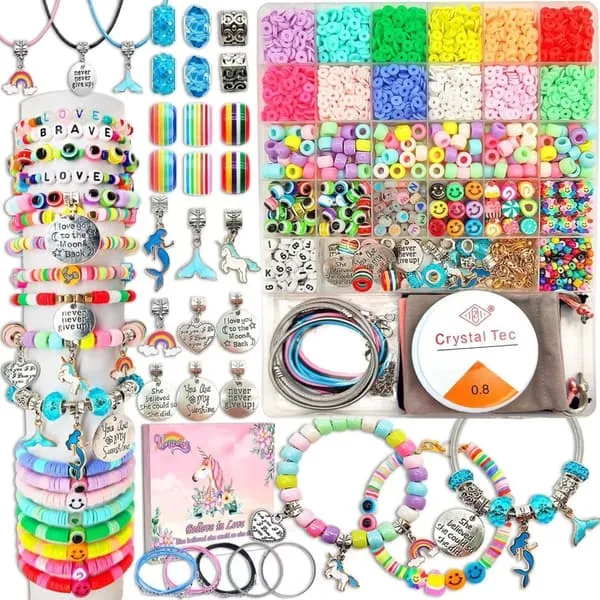 DIY Smykkesett for Armbånd og Halskjede – Ekstra Stort Perlekitt med 48 Farger og Tilbehør