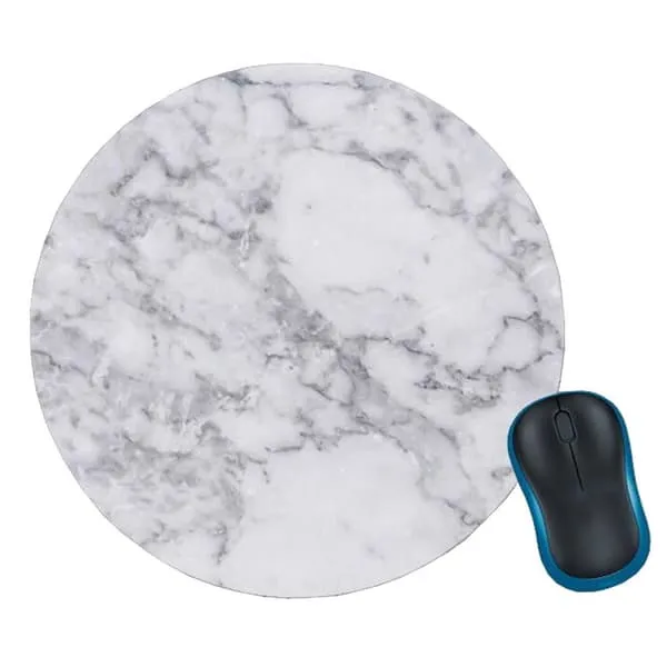 Myk rund musematte med trykk hvit marmor 20cm