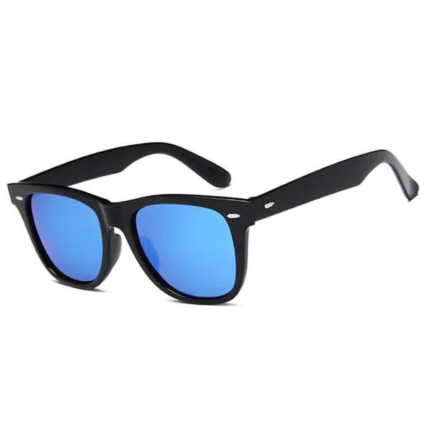 Black Wayfarer solbriller Blue Mirror Glass + Senile ledning