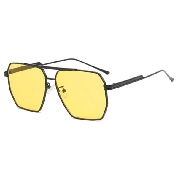 Moderne Pilot Aviator Solbriller Svart Gult Glass