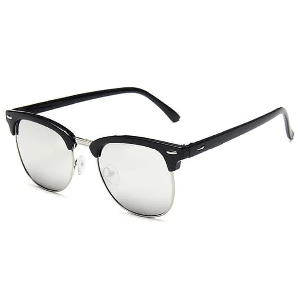 Black Clubmaster solbriller Silver Mirror Glass + Senile ledning