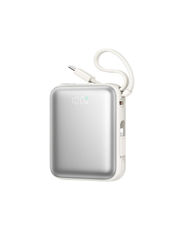 Joyroom JR-PBF27 10000mAh 22.5W Powerbank with Built-in USB-C and Lightning Cables - White Nødlader - Hvit - 10000 mAh