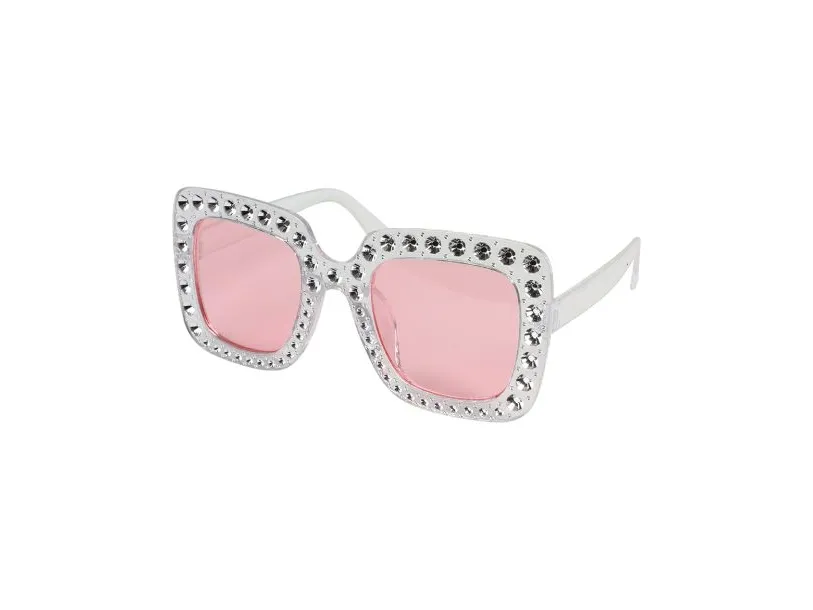 Hvite bling-bling briller med rosa glass