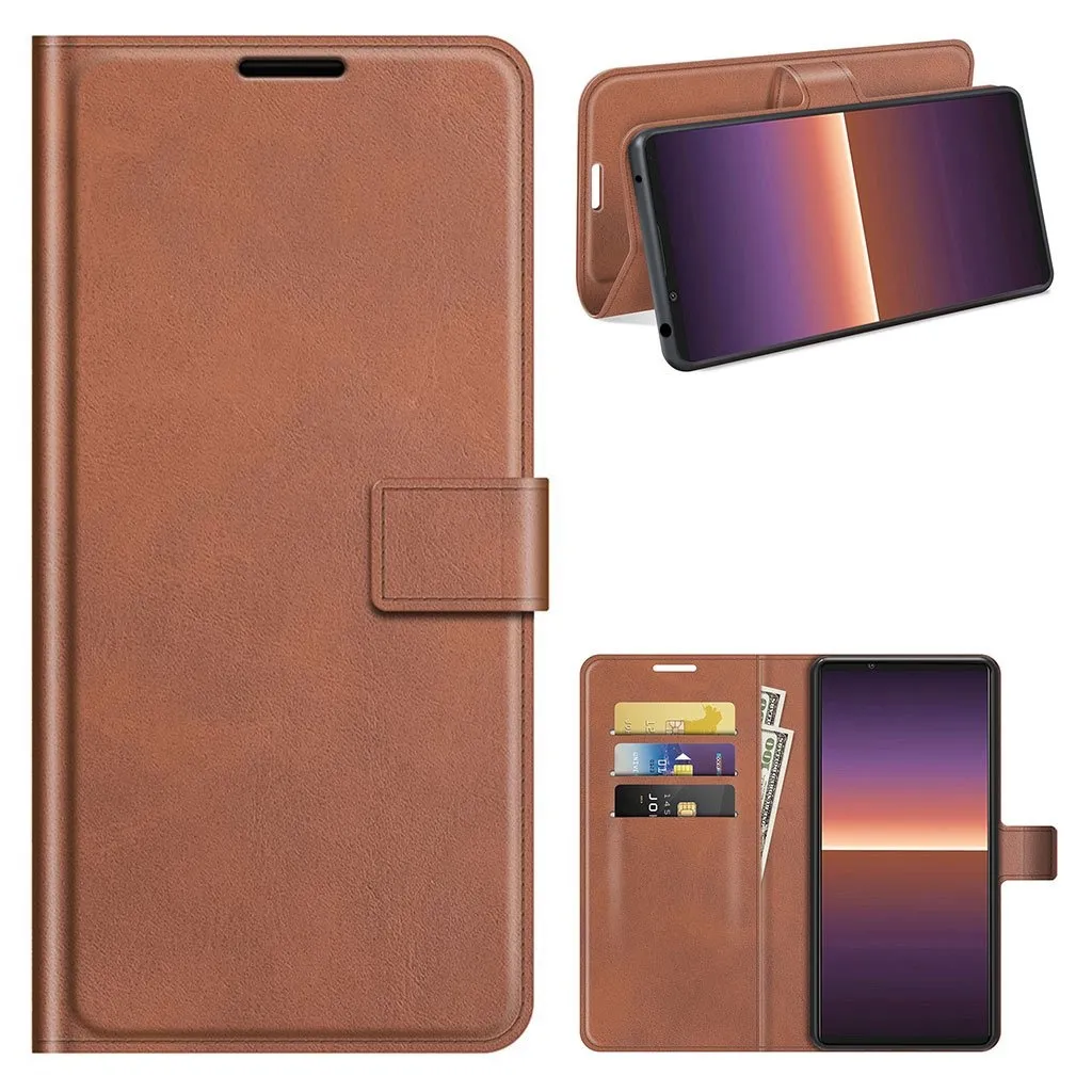 Wallet-style Lær Etui til Sony Xperia 1 III - Brun