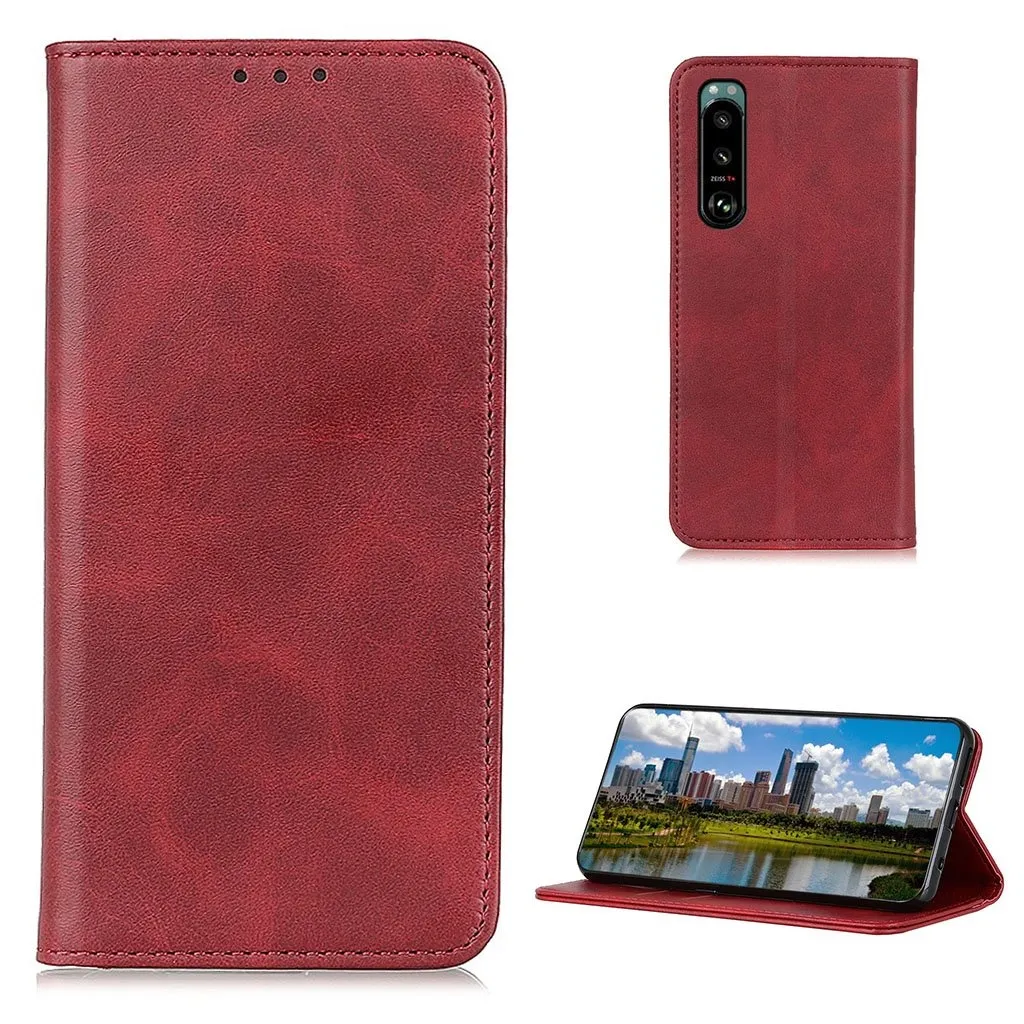 Flip Etui med Pung i Ekte Lær til Sony Xperia 5 III - Rød