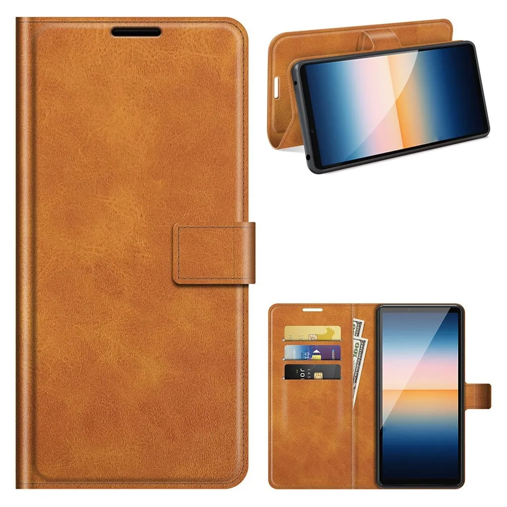 Wallet-style Lær Etui til Sony Xperia 10 III - Oransje