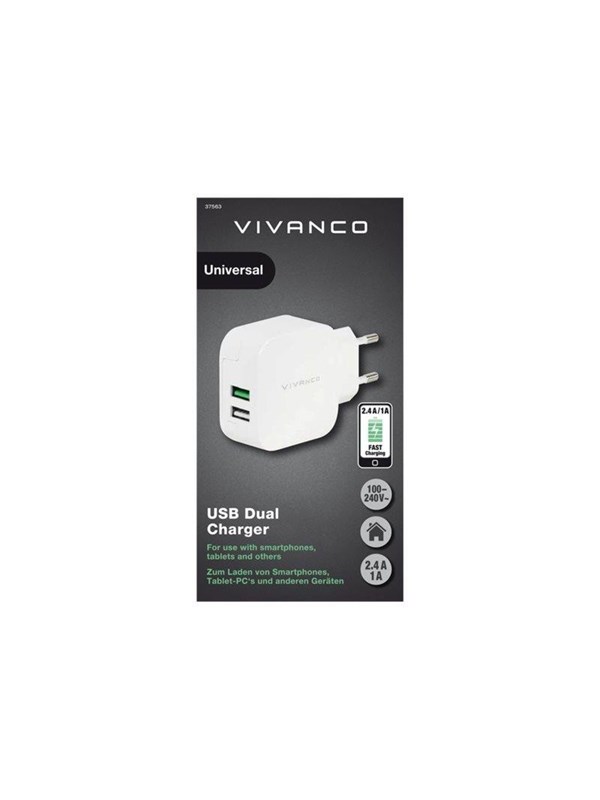Vivanco 2xUSB Home Charger 3.4A (2.4A+1A) White