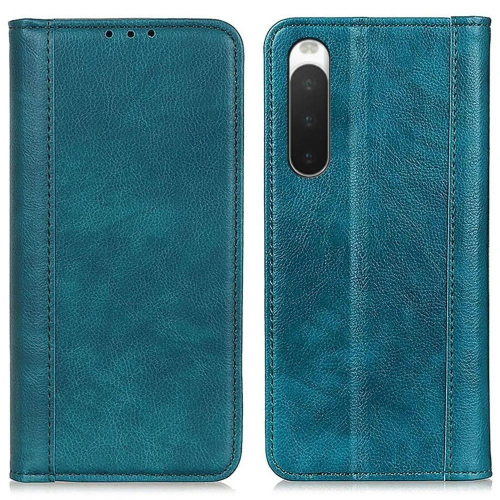 Ekte lærdeksel med magnetisk lukking for Sony Xperia 10 IV - Grønn